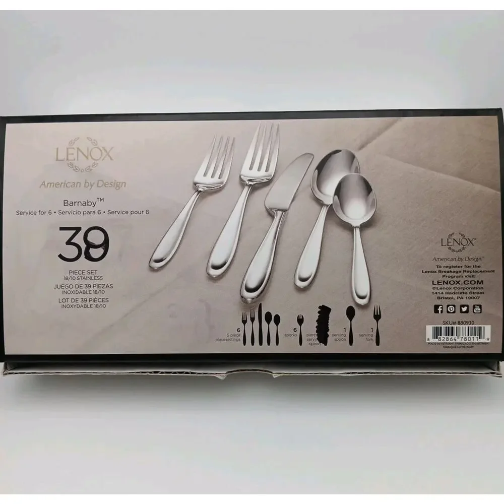 Lenox Barnaby-Cantera 38 Piece Set 18/10 Stainless Serves 6 Flatware NIB Vietnam